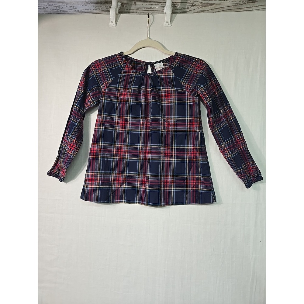 Hanna Andersson Red Blue Plaid Swing Shirt‎ Top Girl's Size 8 (130) Gathered LS